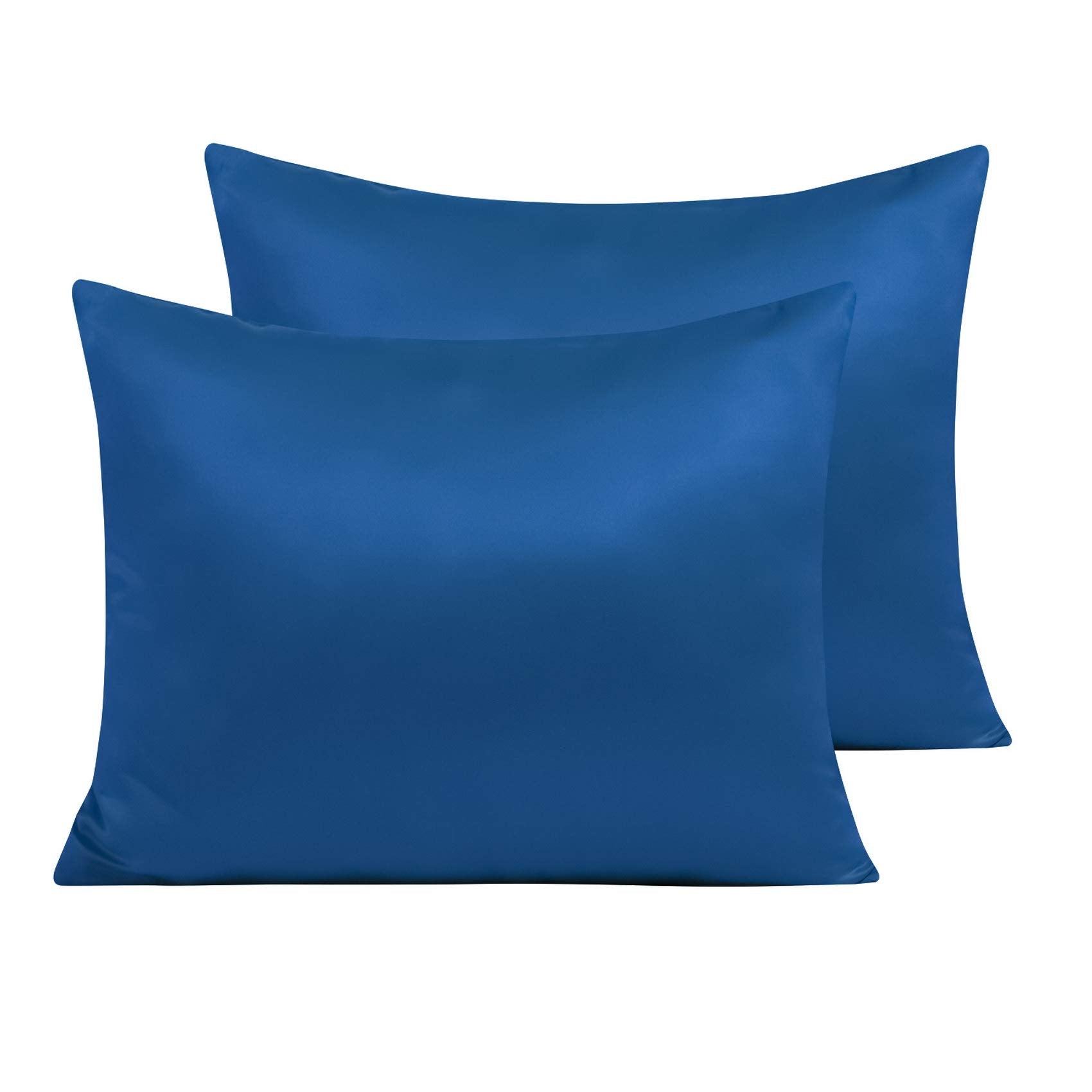 Ntbay Zippered Satin Pillow Cases For Hair And Skin, Luxury Standard Hidden Zipper Pillowcases Set Of 2, 20X26 Inches, Royal Blue